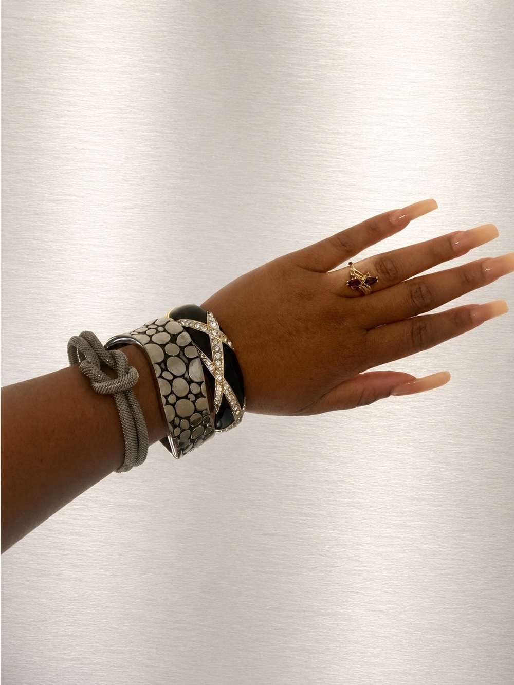 Vintage Vtg DS & Co Swarovski Clamper Hinged Cuff Bracelet Black Enamel